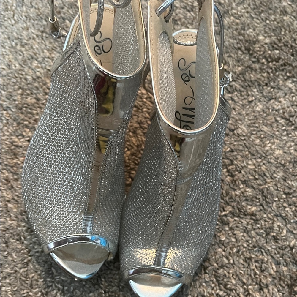 Elegant Silver Peep-Toe Heels